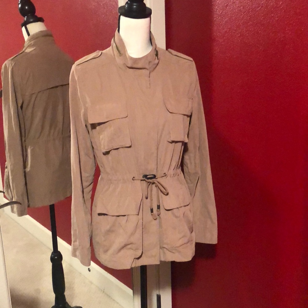 Love Tree Sz S camel colored jacket. Drawstring waist and front pockets